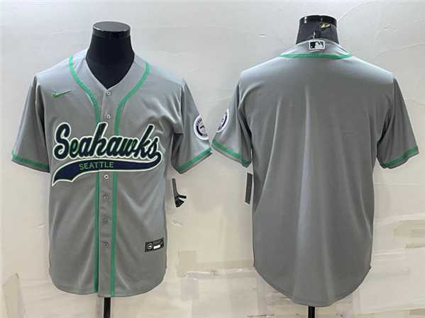 Mens Seattle Seahawks Gray With Patch Cool Base Stitched Baseball Jersey->seattle seahawks->NFL Jersey